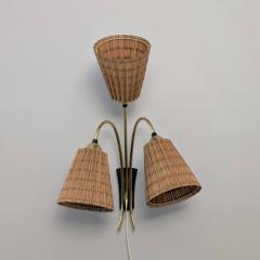 Mid Century Finnish Design Wall Lamp in Brass Wooden Slatted Shades 1950s - 4472709