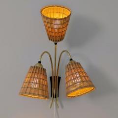 Mid Century Finnish Design Wall Lamp in Brass Wooden Slatted Shades 1950s - 4472713