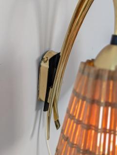 Mid Century Finnish Design Wall Lamp in Brass Wooden Slatted Shades 1950s - 4472714
