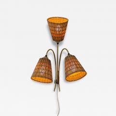 Mid Century Finnish Design Wall Lamp in Brass Wooden Slatted Shades 1950s - 4475424