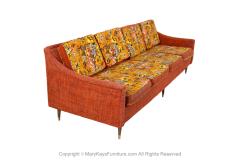 Mid Century Floral Orange Long Sofa - 3806381