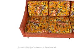 Mid Century Floral Orange Long Sofa - 3806384