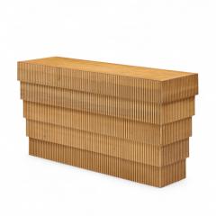 Mid Century Fluted Oak and Burlwood Console Table - 4314753