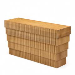 Mid Century Fluted Oak and Burlwood Console Table - 4314754