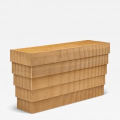 Mid Century Fluted Oak and Burlwood Console Table - 4319384