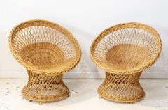 Mid Century French Pair of Wicker Chairs with Side Table - 2788055