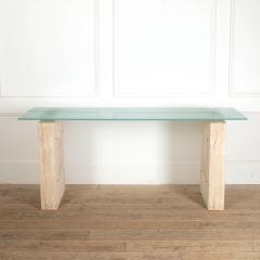 Mid Century French Travertine Console Table - 4138619