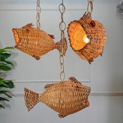 Mid Century French Wicker Fish Ceiling Light 1  - 4149134