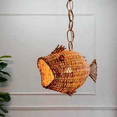 Mid Century French Wicker Fish Ceiling Light 2  - 4149144