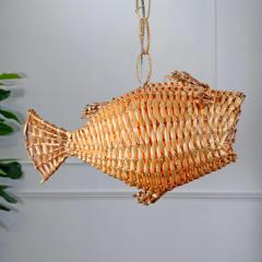 Mid Century French Wicker Fish Ceiling Light 3  - 4149155