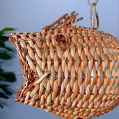 Mid Century French Wicker Fish Ceiling Light 3  - 4149158