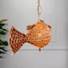 Mid Century French Wicker Fish Ceiling Light 3  - 4149159