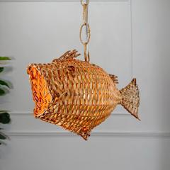 Mid Century French Wicker Fish Ceiling Light 3  - 4149161