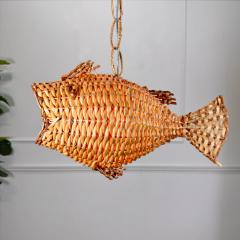 Mid Century French Wicker Fish Ceiling Light 3  - 4149162