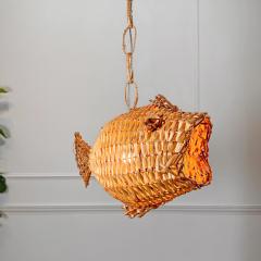 Mid Century French Wicker Fish Ceiling Light 3  - 4149163