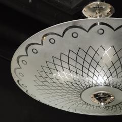 Mid Century Frosted Glass Chandelier with Geometric Motif Chrome Fittings - 4233501