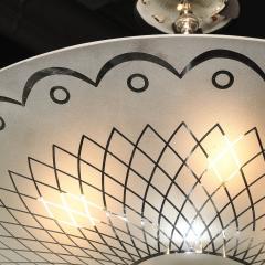 Mid Century Frosted Glass Chandelier with Geometric Motif Chrome Fittings - 4233506