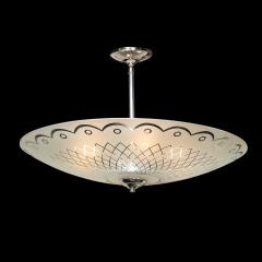Mid Century Frosted Glass Chandelier with Geometric Motif Chrome Fittings - 4233507