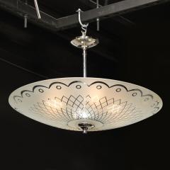 Mid Century Frosted Glass Chandelier with Geometric Motif Chrome Fittings - 4233515
