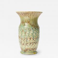 Mid Century German Light Green and Brown Drip Glazed Ceramic Vase - 4720795