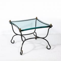 Mid Century Glass Top Side Table W Sculptural Bronze Base Brass Fittings - 3925969