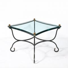 Mid Century Glass Top Side Table W Sculptural Bronze Base Brass Fittings - 3926079