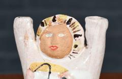 Mid Century Glazed Ceramic Abstract Figure Candle Holder - 4647598
