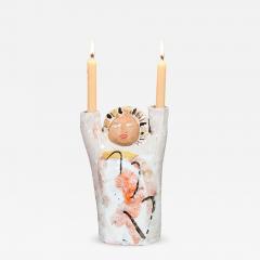 Mid Century Glazed Ceramic Abstract Figure Candle Holder - 4648167