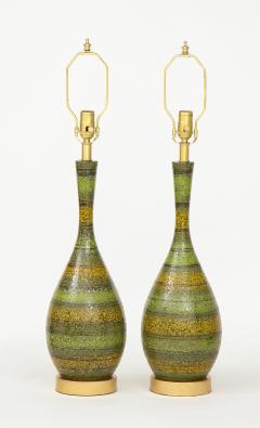 Mid Century Green Striped Ceramic Lamps - 970117