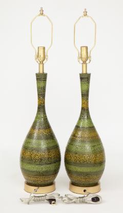 Mid Century Green Striped Ceramic Lamps - 970119