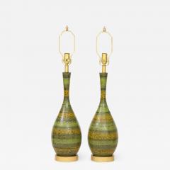 Mid Century Green Striped Ceramic Lamps - 970360