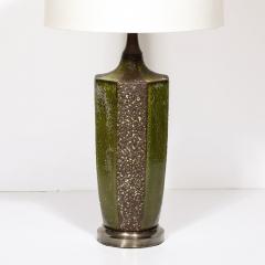 Mid Century Green Umber Ceramic Lava Glaze Table Lamp w Antiqued Fittings - 3861330