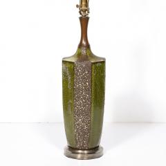 Mid Century Green Umber Ceramic Lava Glaze Table Lamp w Antiqued Fittings - 3861371