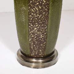 Mid Century Green Umber Ceramic Lava Glaze Table Lamp w Antiqued Fittings - 3861372