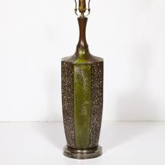 Mid Century Green Umber Ceramic Lava Glaze Table Lamp w Antiqued Fittings - 3861394