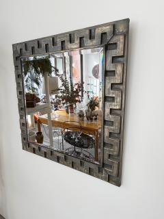 Mid Century Hammered Tin Greek Key Wall Mirror - 4462586