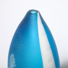 Mid Century Hand Blown Cerulean Blue Murano Glass Vase w Battuto Texturing - 4514380