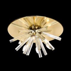 Mid Century Hand Blown Murano Camer Glass Brass Fitted Flush Mount Chandelier - 3751747