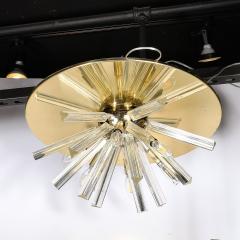 Mid Century Hand Blown Murano Camer Glass Brass Fitted Flush Mount Chandelier - 3751770