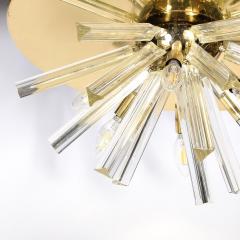 Mid Century Hand Blown Murano Camer Glass Brass Fitted Flush Mount Chandelier - 3751808