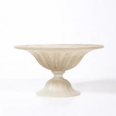 Mid Century Hand Blown Murano Fluted Footed Scavo Glass Centerpiece Bowl - 4719752