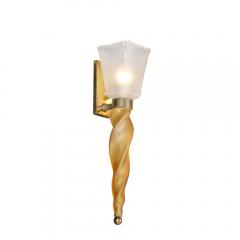 Mid Century Hand Blown Murano Frosted Glass Sconces with Spiral Amber Drop - 4719761