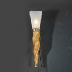 Mid Century Hand Blown Murano Frosted Glass Sconces with Spiral Amber Drop - 4719762
