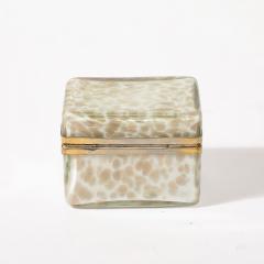 Mid Century Hand Blown Murano Glass Box W Rose Gold Flecks Brass Detailing - 3898932