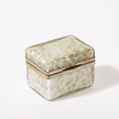 Mid Century Hand Blown Murano Glass Box W Rose Gold Flecks Brass Detailing - 3898933