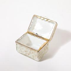 Mid Century Hand Blown Murano Glass Box W Rose Gold Flecks Brass Detailing - 3899006