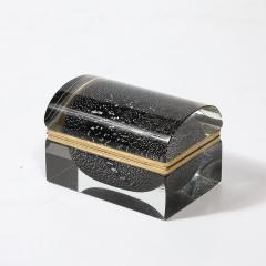 Mid Century Hand Blown Murano Glass Box in Jet Black White Gold Flecks - 4233475