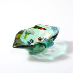 Mid Century Hand Blown Murano Glass Emerald Green Millefiori Detailed Bowl - 3600163