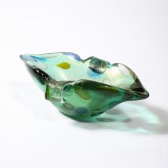 Mid Century Hand Blown Murano Glass Emerald Green Millefiori Detailed Bowl - 3600165
