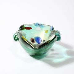 Mid Century Hand Blown Murano Glass Emerald Green Millefiori Detailed Bowl - 3600166
